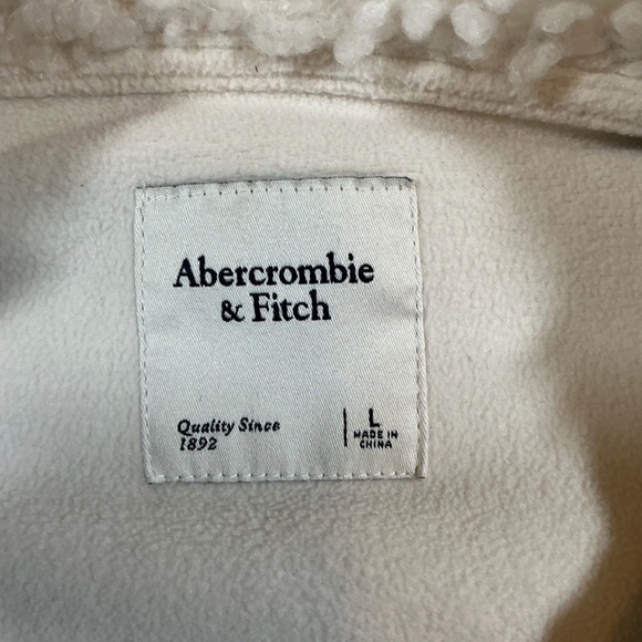 Abercrombie & Fitch White Sherpa Fleece Zip Up Hoodie Jacket Size Large - Picture 3 of 9